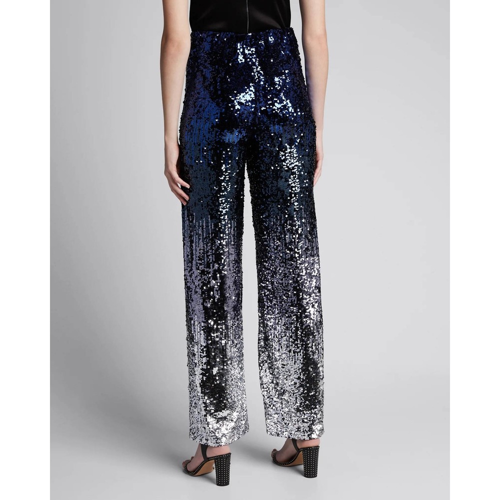 Alice + Olivia Elba Sequin Ombre Pants Blue Silver High Rise Trousers Sz M - Picture 2 of 13